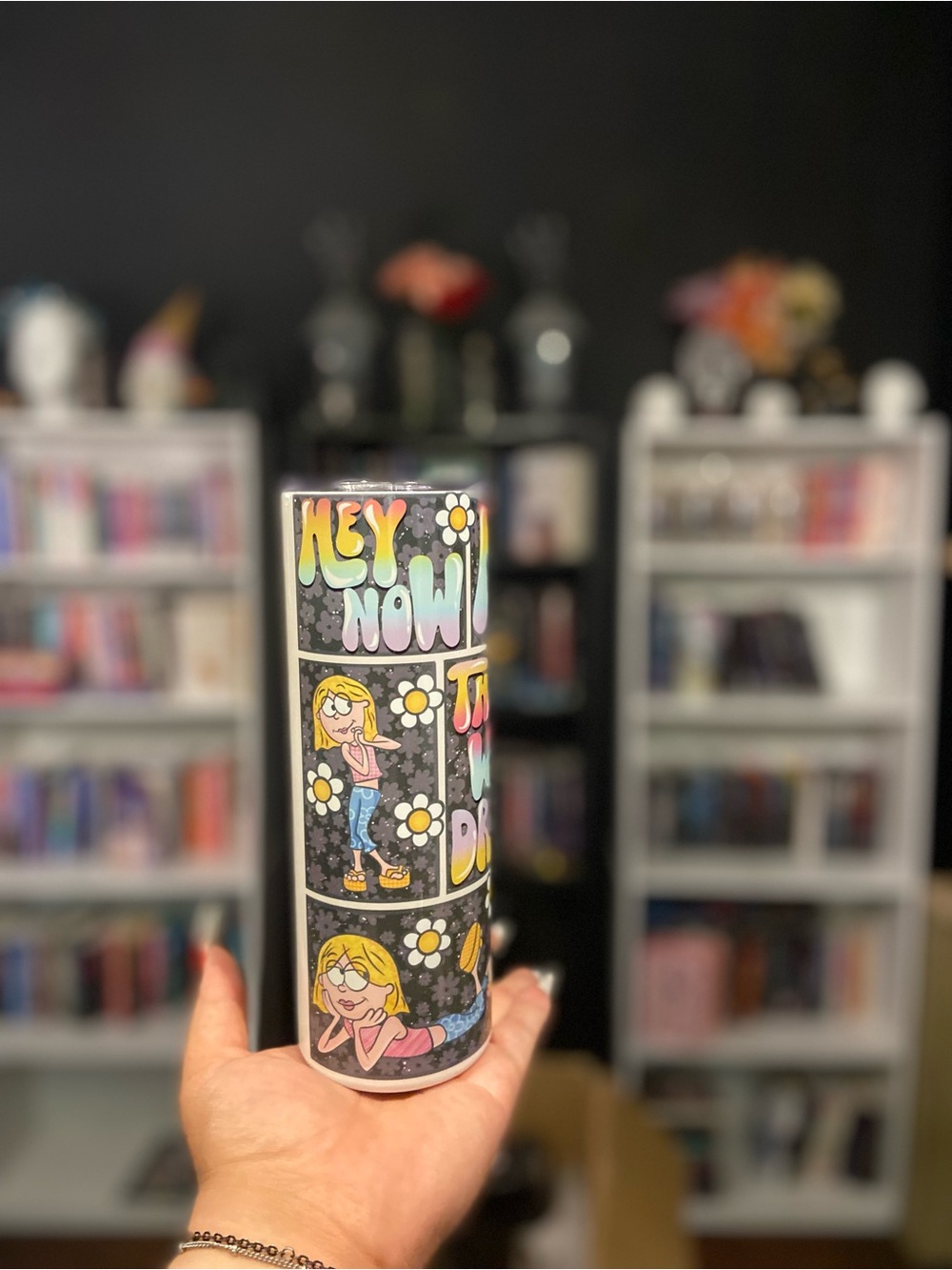 Hey Now! Cartoon Daisy Stainless Tumbler — Black
